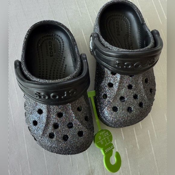 NEW CROCS Toddler Size 5 Black Slippers Glitter Design - Picture 2 of 5